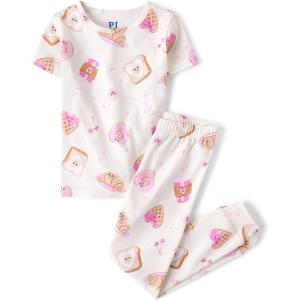 imageThe Childrens Place Girls 100 Cotton Short Sleeve Top and Pants2 Piece Pajama SetPink Sweets