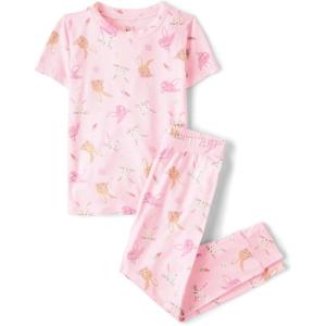 imageThe Childrens Place Girls 100 Cotton Short Sleeve Top and Pants2 Piece Pajama SetSpring Pink
