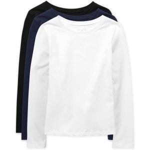 imageThe Childrens Place Girls Basic Long Sleeve Layering TeesBlackTidalWhite 3pack