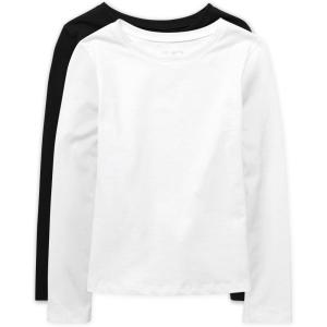 imageThe Childrens Place Girls Basic Long Sleeve Layering TeesBlackWhite 2pack