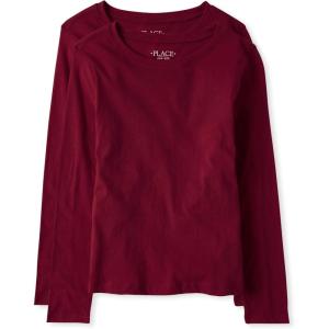 imageThe Childrens Place Girls Basic Long Sleeve Layering TeesRubine 2pack