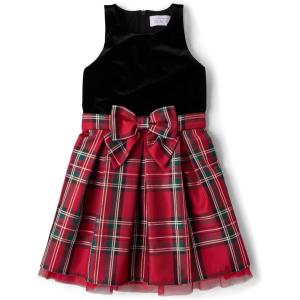 imageThe Childrens Place Girls Dressy Dress SleevelessClassic Red Plaid Velour