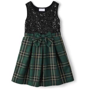 imageThe Childrens Place Girls Dressy Dress SleevelessSequin Green Plaid