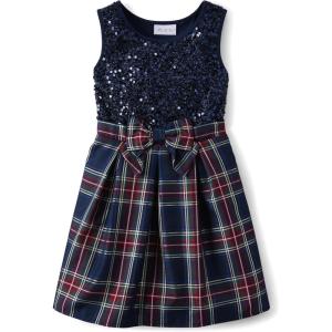 imageThe Childrens Place Girls Dressy Dress SleevelessSequin Navy Plaid