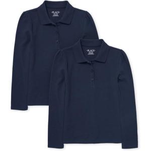 imageThe Childrens Place Girls Long Sleeve Pique Polo 2 PackTidal 2pack