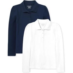 imageThe Childrens Place Girls Long Sleeve Pique Polo 2 PackTidalWhite 2pack