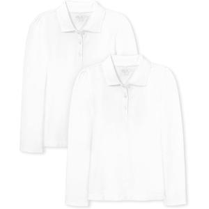 imageThe Childrens Place Girls Long Sleeve Pique Polo 2 PackWhite 2pack
