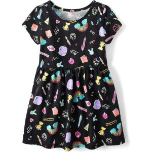 imageThe Childrens Place Girls Plaid Stretch Jacquard Short Sleeve DressBlack Doodle