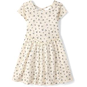 imageThe Childrens Place Girls Plaid Stretch Jacquard Short Sleeve DressFair Ivory