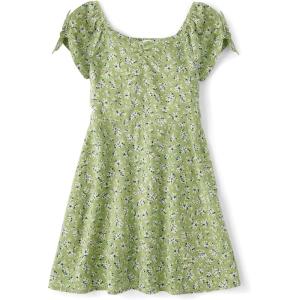 imageThe Childrens Place Girls Plaid Stretch Jacquard Short Sleeve DressLt Cactus Floral