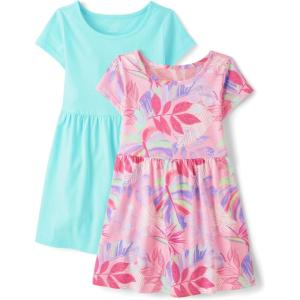 imageThe Childrens Place Girls Plaid Stretch Jacquard Short Sleeve DressLuauBlue