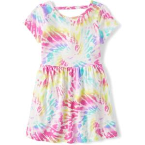 imageThe Childrens Place Girls Plaid Stretch Jacquard Short Sleeve DressPink Summer