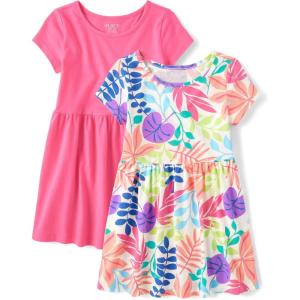 imageThe Childrens Place Girls Plaid Stretch Jacquard Short Sleeve DressPink Tropic