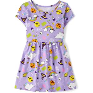 imageThe Childrens Place Girls Plaid Stretch Jacquard Short Sleeve DressSpooky