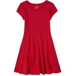 imageThe Childrens Place Girls Short Sleeve Basic Skater Dress 2 PackRuby Single