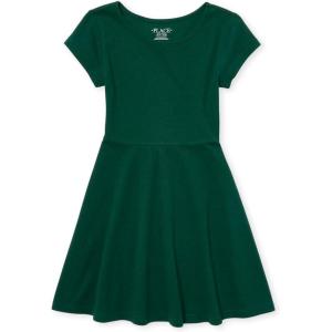 imageThe Childrens Place Girls Short Sleeve Basic Skater Dress 2 PackSpruce Green Single