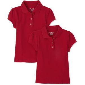 imageThe Childrens Place Girls Short Sleeve Ruffle Pique Polo 2 PackRuby