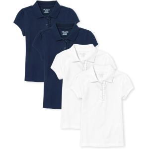 imageThe Childrens Place Girls Short Sleeve Ruffle Pique Polo 2 PackTidalWhite