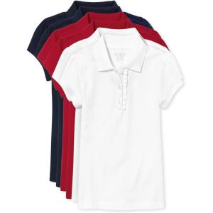 imageThe Childrens Place Girls Short Sleeve Ruffle Pique Polo 6 PackTidalRedWhite