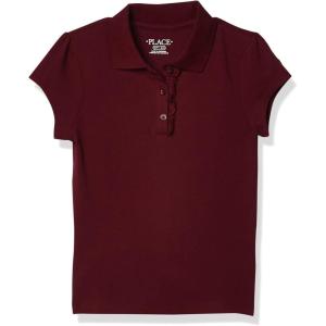 imageThe Childrens Place Girls Short Sleeve Ruffle Pique Polo ShirtRubine Single
