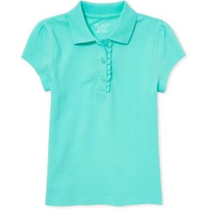 imageThe Childrens Place Girls Short Sleeve Ruffle Pique Polo ShirtSeafrost Single