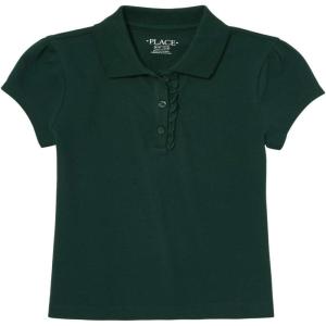 imageThe Childrens Place Girls Short Sleeve Ruffle Pique Polo ShirtSpruce Shade