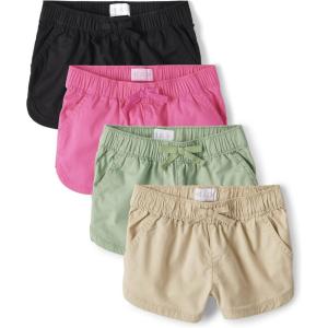 imageThe Childrens Place Girls Twill Pull on ShortsBlackPinkGreenKhaki 4pack