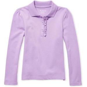 imageThe Childrens Place Girls Uniform Long Sleeve Ruffle Pique PoloPurple Prose Single