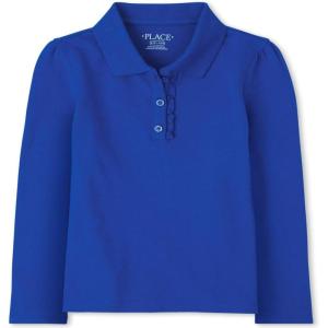 imageThe Childrens Place Girls Uniform Long Sleeve Ruffle Pique PoloRenew Blue Single