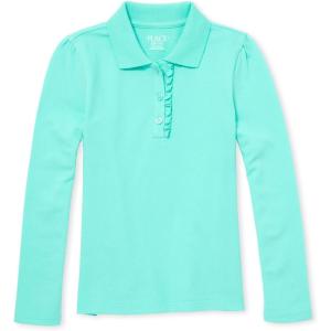 imageThe Childrens Place Girls Uniform Long Sleeve Ruffle Pique PoloSeafrost Single