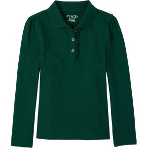 imageThe Childrens Place Girls Uniform Long Sleeve Ruffle Pique PoloSpruce Green Single