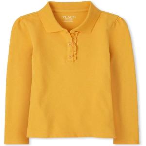 imageThe Childrens Place Girls Uniform Long Sleeve Ruffle Pique PoloYellow Pencil Single