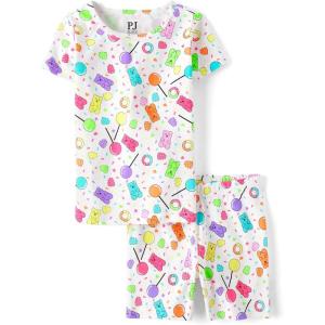 imageThe Childrens Place girls 100 Cotton Short Sleeve Top and Shorts 2 Piece Pajama SetCandy Print