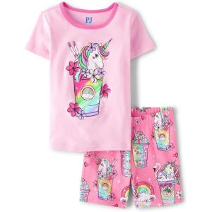 imageThe Childrens Place girls 100 Cotton Short Sleeve Top and Shorts 2 Piece Pajama SetUnicorn Shake