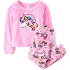 imageThe Childrens Place girls Long Sleeve Top and Bottoms Cozy Fleece 2 Piece Pajama SetSparkle Pink Unicorn