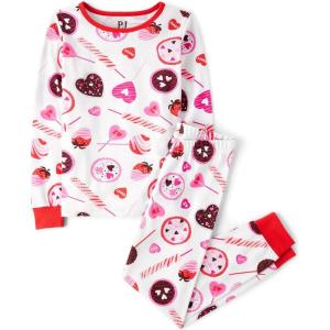 imageThe Childrens Place girls Long Sleeve Top and Pants Snug Fit 100 Cotton 2 Piece Pajama SetCandy