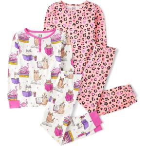 imageThe Childrens Place girls Long Sleeve Top and Pants Snug Fit 100 Cotton 2 Piece Pajama SetCatCheetah 2pack