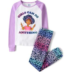 imageThe Childrens Place girls Long Sleeve Top and Pants Snug Fit 100 Cotton 2 Piece Pajama SetGirls Can Do Anything