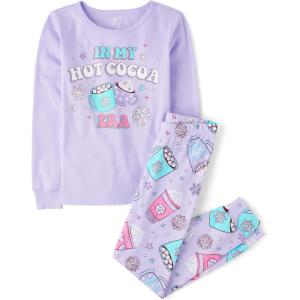imageThe Childrens Place girls Long Sleeve Top and Pants Snug Fit 100 Cotton 2 Piece Pajama SetHot Cocoa Era