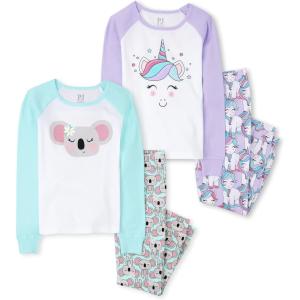 imageThe Childrens Place girls Long Sleeve Top and Pants Snug Fit 100 Cotton 2 Piece Pajama SetKoalaUnicorn 2pack