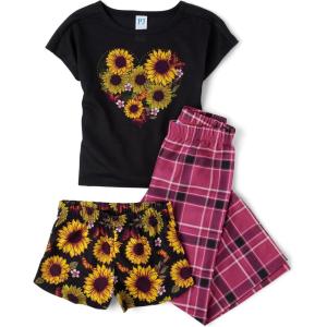 imageThe Childrens Place girls Short Sleeve Top and Pants2 Piece Pajama SetSunflower 3pc