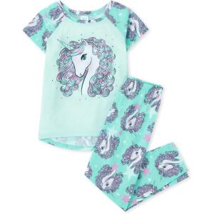 imageThe Childrens Place girls Short Sleeve Top and Pants2 Piece Pajama SetUnicorn Graphic