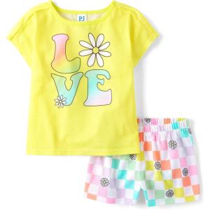 imageThe Childrens Place girls Short Sleeve Top and Shorts 2 Piece Pajama SetLove