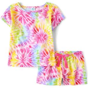 imageThe Childrens Place girls Short Sleeve Top and Shorts 2 Piece Pajama SetNeon Tie Dye