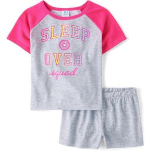 imageThe Childrens Place girls Short Sleeve Top and Shorts 2 Piece Pajama SetSleepover Squad