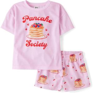 imageThe Childrens Place girls Sleeve Top and Shorts2 Piece Pajama SetPancake Society