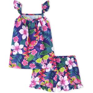 imageThe Childrens Place girls Sleeveless Tank Top and Short 2 Piece Pajama SetPurple Tropical