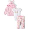 imageThe Childrens Place babygirls And Newborn Easter Bunny 3piece Set Zip Up Hoodie Short Sleeve Bodysuit and PantPink Bunny Set