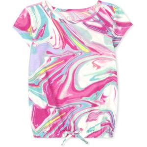 imageShort Sleeve Tie Front TopNeon Berry Marble