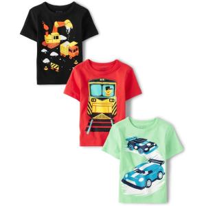 imageThe Childrens Place Baby Boys Graphic TShirts 3PackRacecarsTrainConstruction